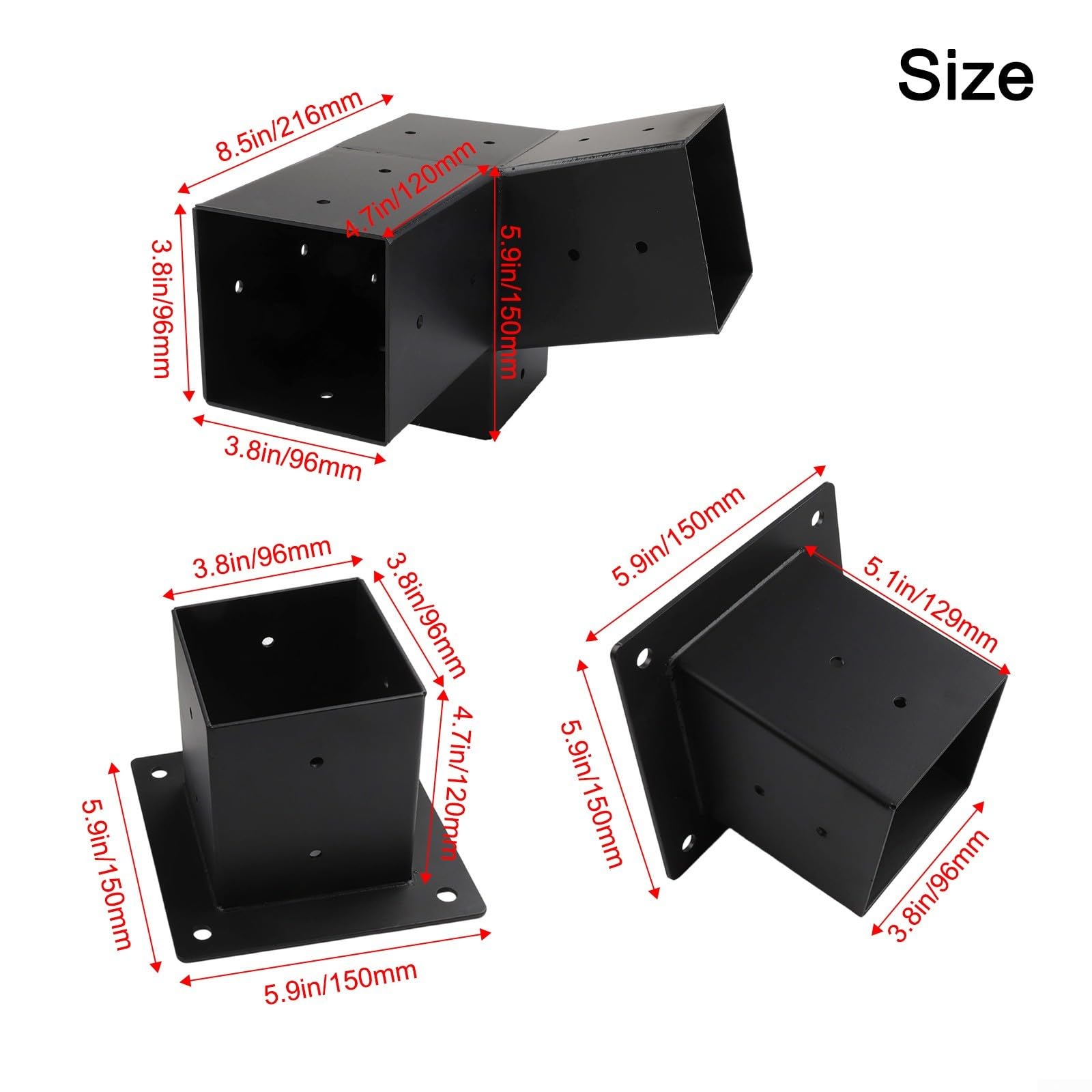 Kit de montaje en pared para techo inclinado, soportes de pérgola, para postes de 4 x 4 pulgadas, soporte de acero unidireccional y de 3 vías con herrajes para porche, cenador y estructura de jardín