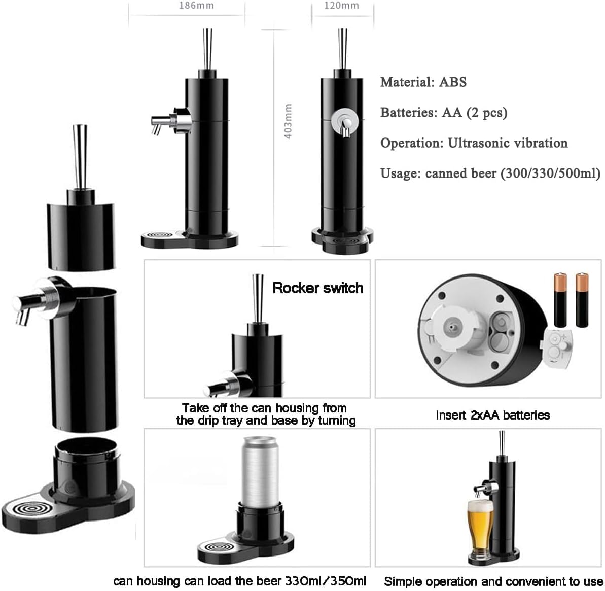 Dispensador portátil de cerveza de barril con grifo, mini generador de espuma para barriles de cerveza fresca.
