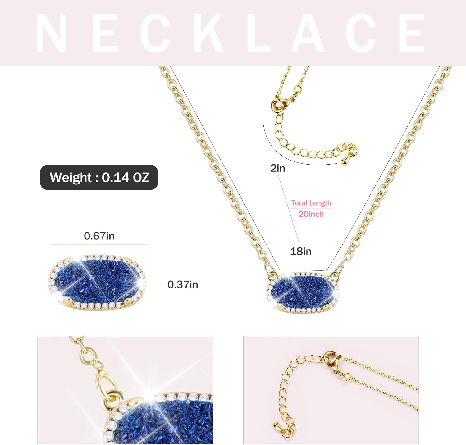 Women's Gold Necklace With Natural Druzy Pendant And Adjustable 14K Gold-Plated Chain Elegant Jewelry for Women - Image 3