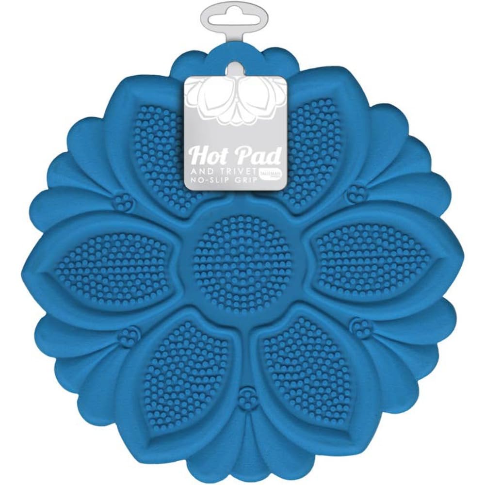 Talisman Designs No-Slip Grip Silicone Hot Pad & Trivet, Surface Protection from Hot Dishes, Up to 500-Degree Heat Resistance, Multipurpose Kitchen Supplies, Blue (Set of 1)