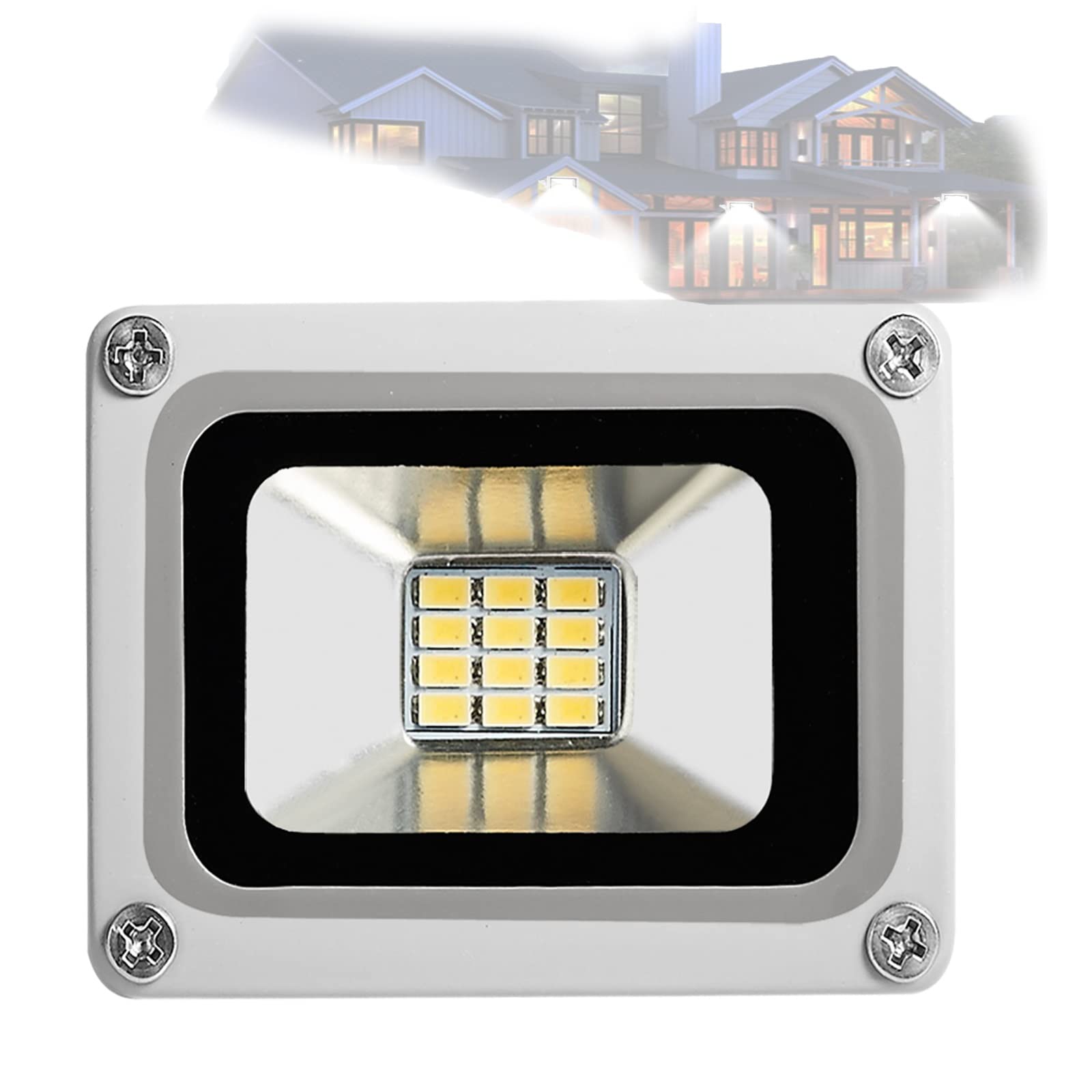 Tashace Faretto LED DC 12V-24V da esterno 10W 800Lm Luci di sicurezza Lampada da parete 6500K IP65 Faretto impermeabile for garage Giardino Cortile Faretti(1 pack)