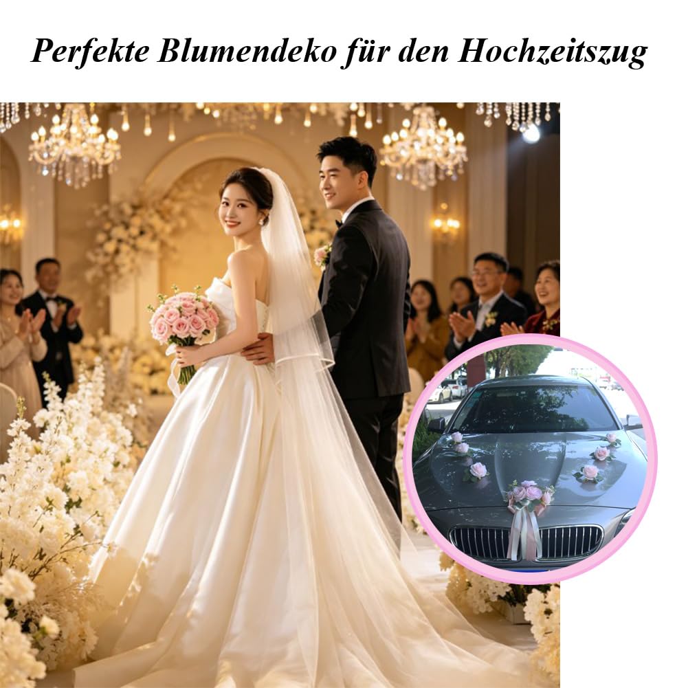 Autoschmuck Hochzeit 1 Stück Hochzeitsauto Auto Hochzeitsdekoration Brautauto Deko Motorhaube Dekoration Blumenschmuck Hochzeitsgirlande Autodekoration für Hochzeitsfeiern Familientreffen