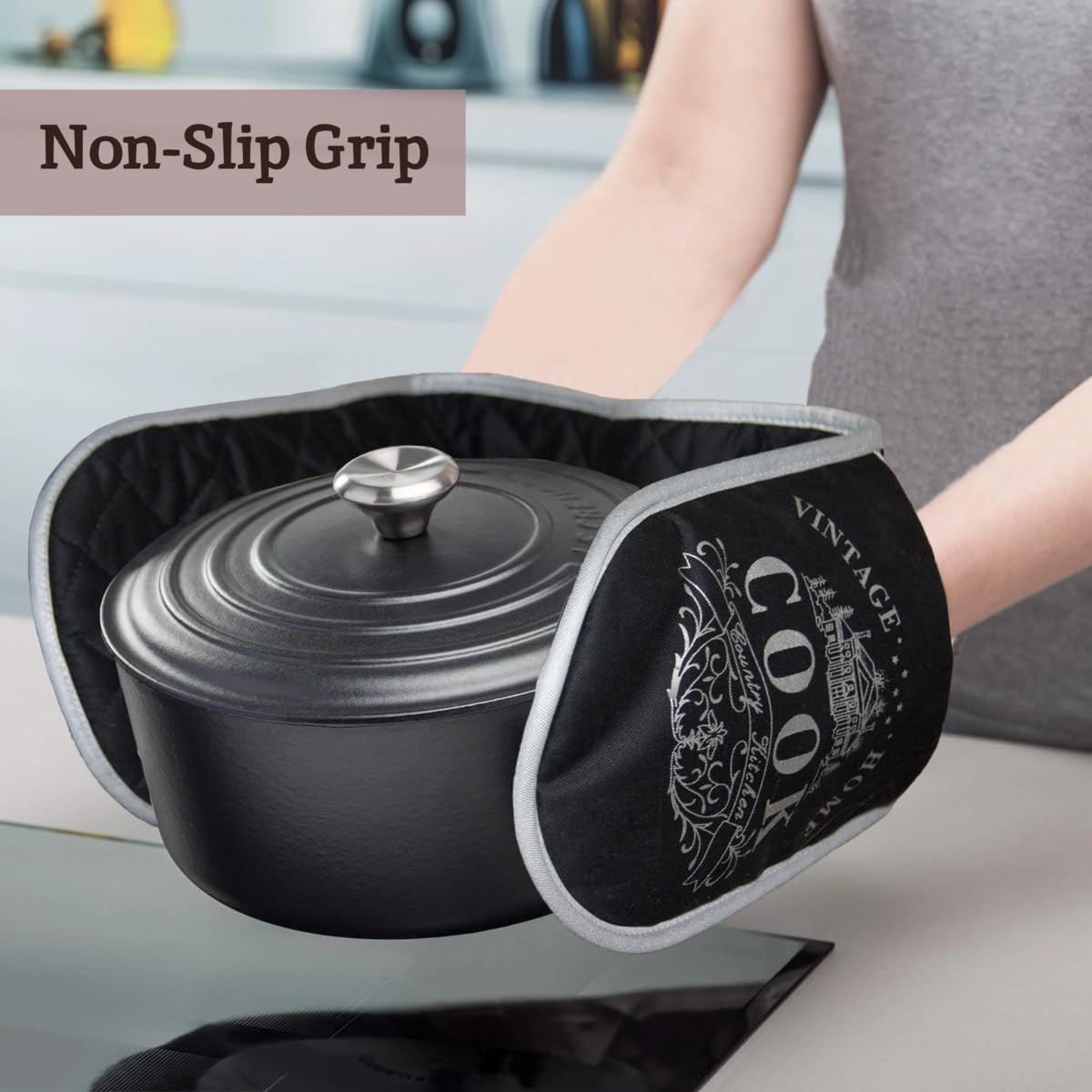 Premier Housewares Podwójna rękawica do piekarnika, Vintage Home Black Edition, na zewnątrz: 100% bawełna