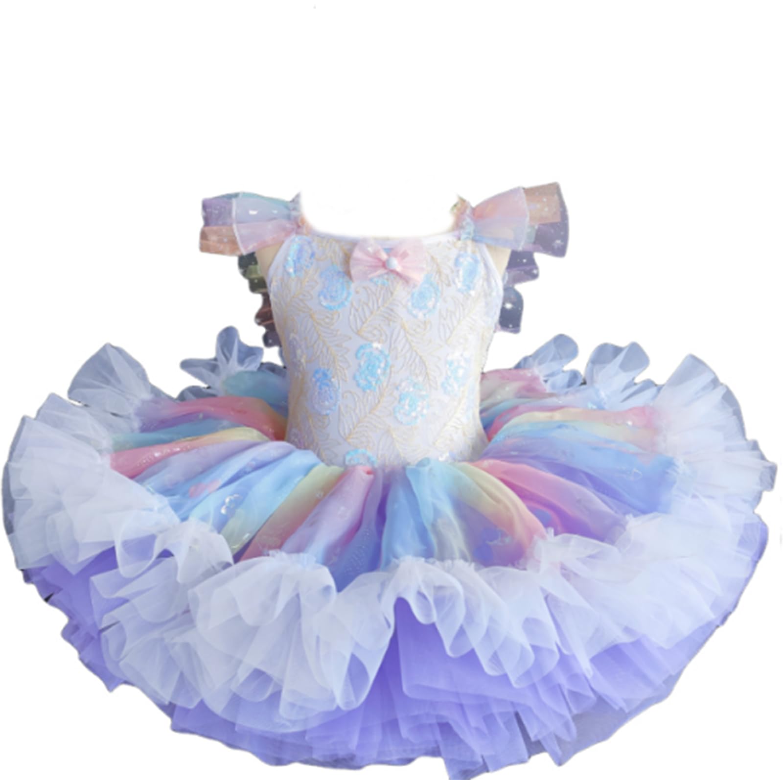Ballerina-Kostüm für Mädchen, Tüll-Tutu, Ballett-Wettbewerbskleid | Tutu Kinderkostüm Kleiner Schwan mit Rüschenärmeln Spitze Stickerei und Pailletten