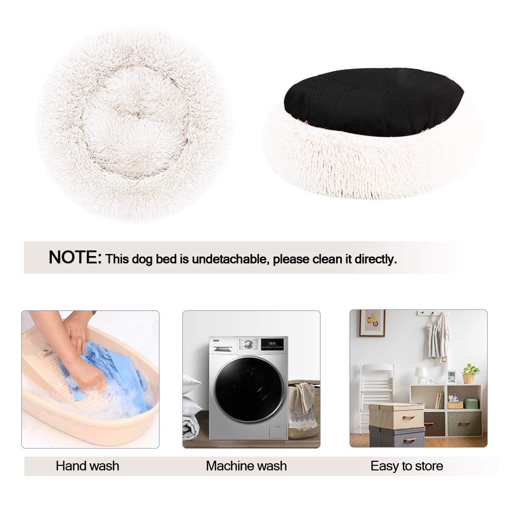 Nepfaivy Calming Dog Cat Donut Bed, 27.5in Fluffy Plush Puppy Kitten Cuddler Round Bed - Image 4
