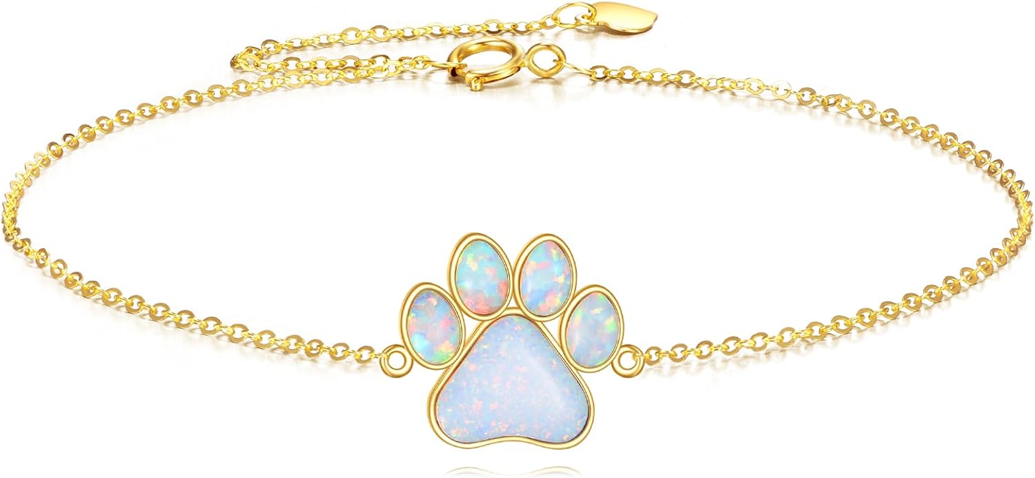 DOVRAN 14K Real Gold Paw Print Bracelet for Women Solid Yellow Gold Animal Lover Jewelry Birthday Gifts for Wife Mom Friends