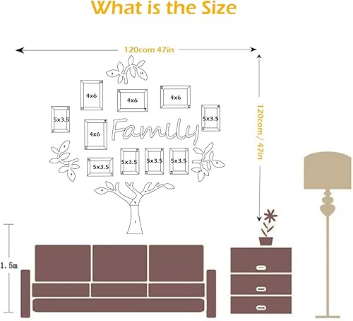 Miniatura 5 de Vaabee Decoración de pared de árbol genealógico 3D calcomanías de espejo para bricolaje marco de fotos collage para decoración del hogar sala de