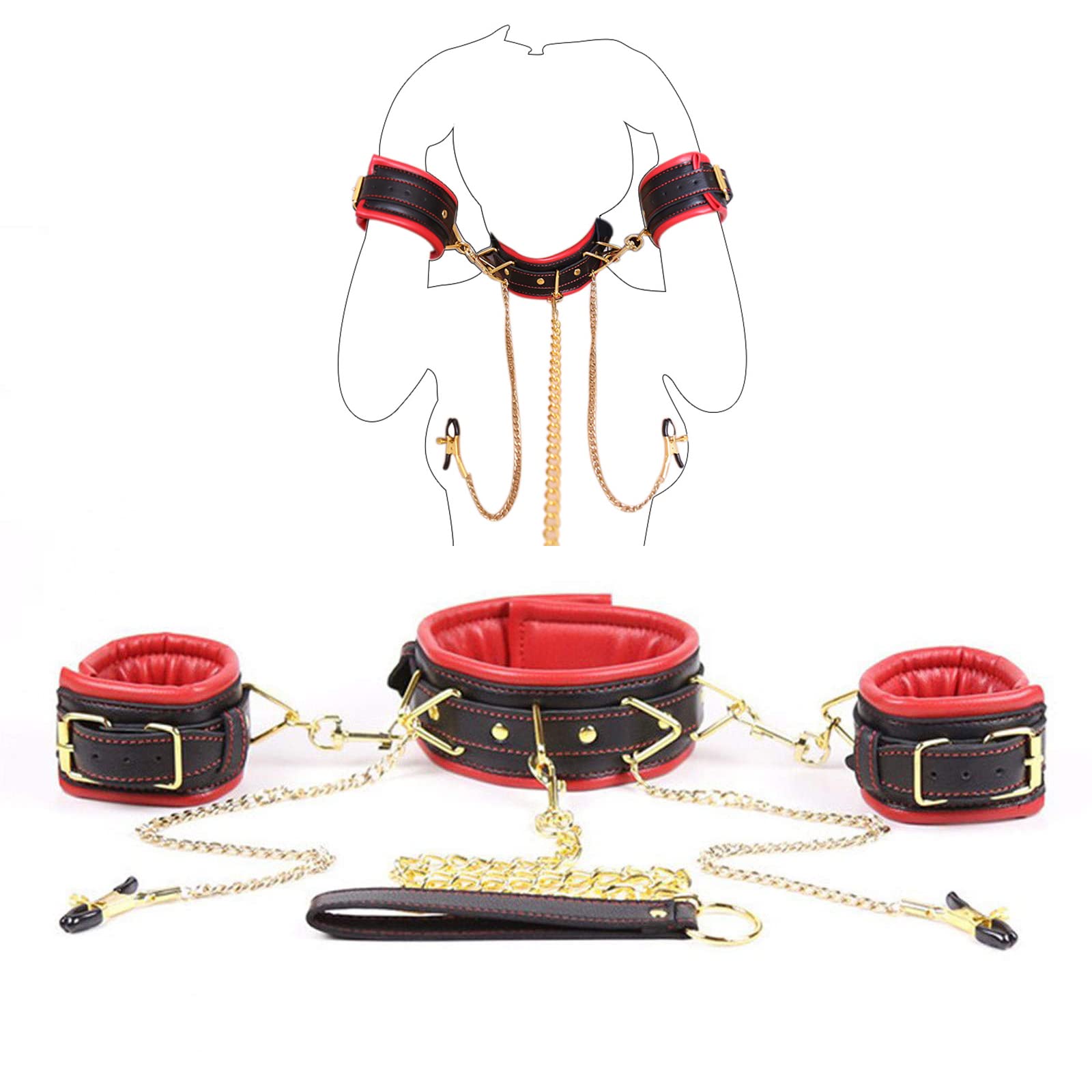 Pinces À Tétons Avec Menottes Et Collier SM Bondage Pinces À Tétons En Cuir Menottes Colliers Ensemble De Retenue BDSM Esclave Sex Toys Pour Femmes Et Hommes