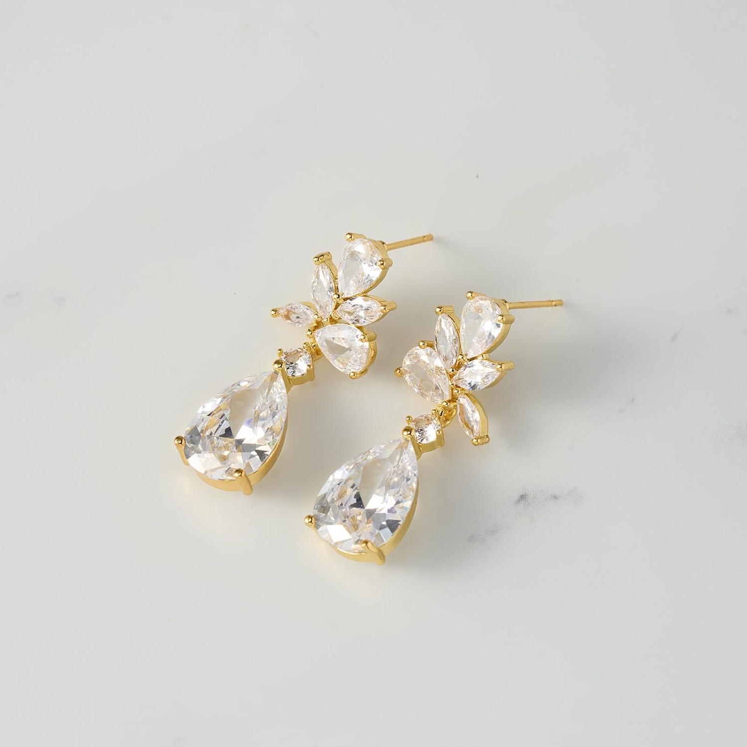 SWEETV Elegant Bridal Wedding Earrings for Brides, Bridesmaids, Cubic Zirconia Teardrop Dangle Earrings for Women Formal Jewelry - Image 5