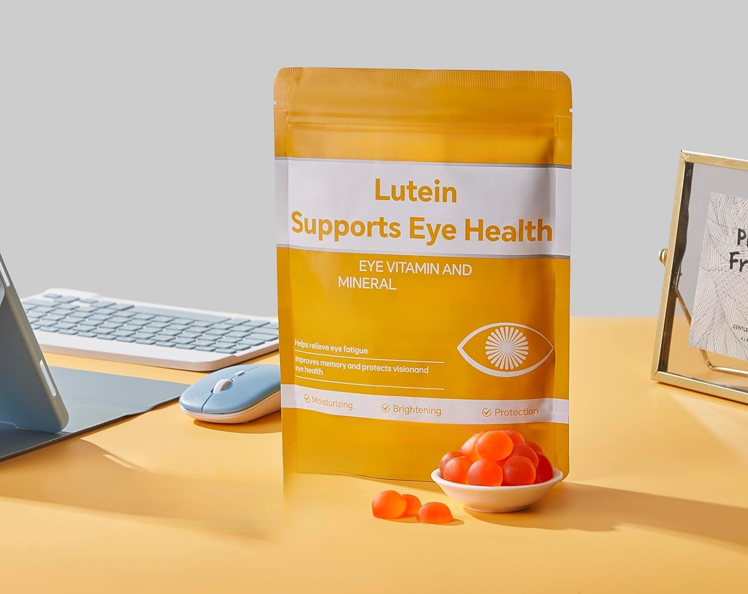 Caramelle gommose alla luteina (due buste) Sapore naturale | Allevia l'affaticamento visivo – Filtra la dannosa luce blu – Bonus extra per la salute