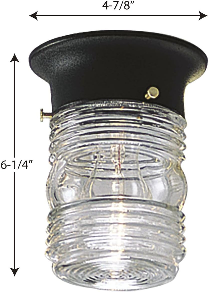 Progress Lighting 1-Light Clear Glass Traditional Outdoor Close-to-Ceiling Light, Outdoor, P5603-31, Textured Black
