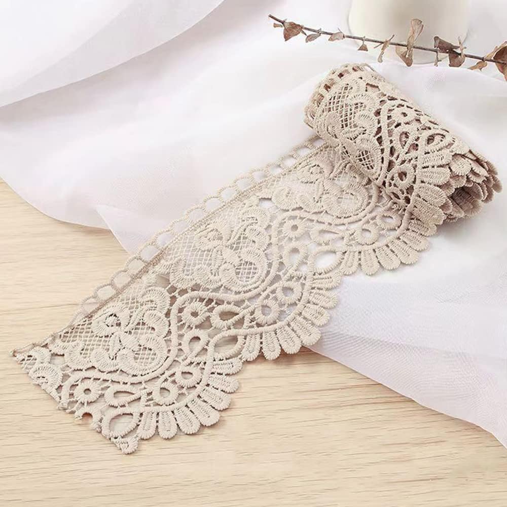 URROMA Nastro in pizzo bianco, 4,57 m nastro di pizzo di Venezia floreale ricamato per cucito, artigianato fai da te, decorazione domestica, 4,98 cm