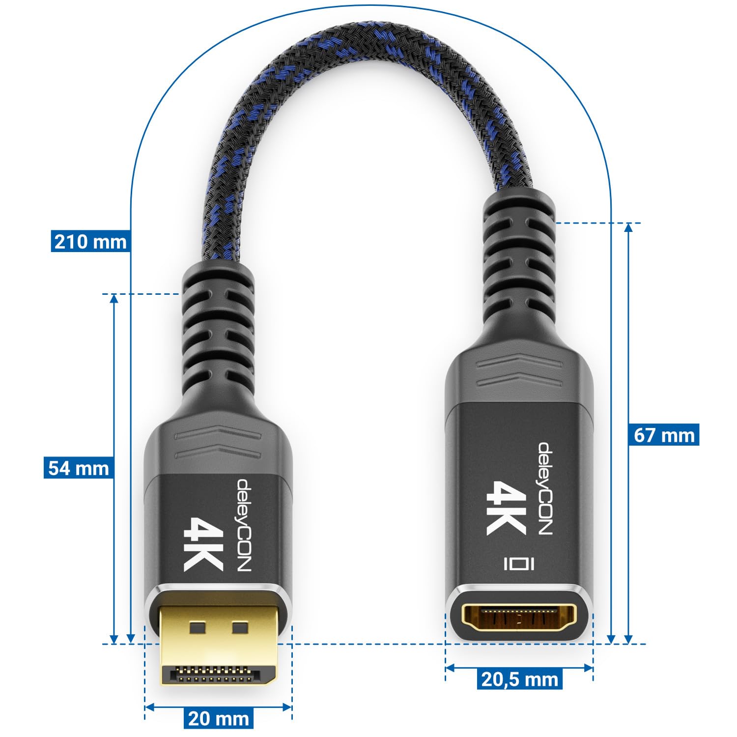 deleyCON 4K Adaptador DisplayPort a HDMI (Para Monitor/TV/Proyector HDMI) - 4K@60Hz - Conector Macho a Hembra - Compatible con Ordenadores DP, PC y Tarjetas Gráficas - Negro