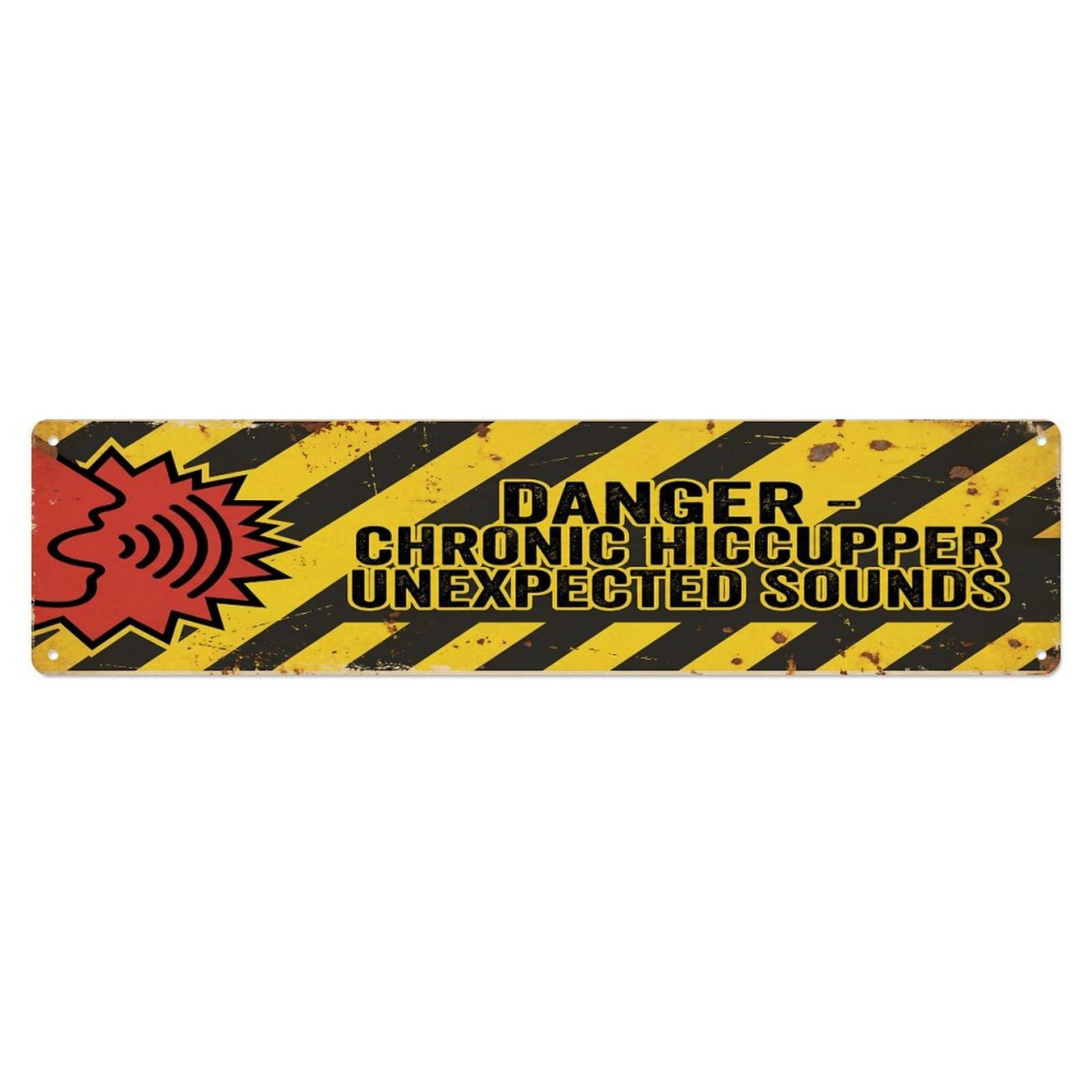 Olhnbad 4X16inch(10X40cm) Vintage Funny Danger Chronic Hiccupper Warning Metal Tin Sign
