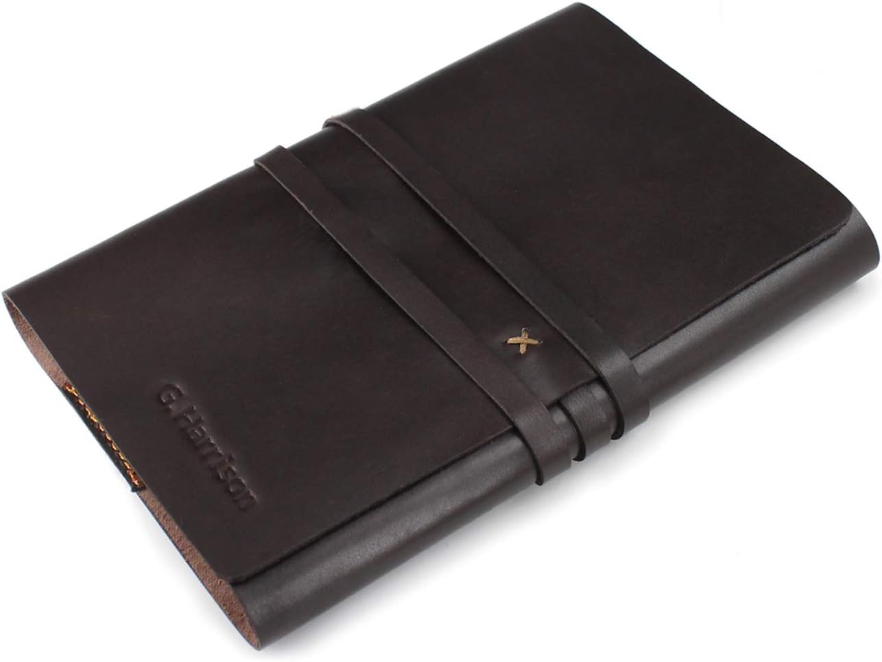 JoyToken Personalised Top Grain Leather Journal Refillable Leather Notebook A5 Wrap Style (Dark Brown)