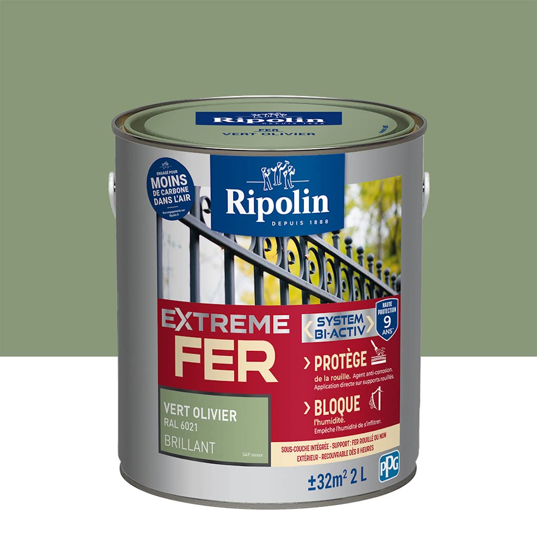 Ripolin – Vernice per ferro da esterno, glicero, antiruggine, senza sottostrato diretto sulla ruggine, resistente alle intemperie, ai raggi UV e agli urti, lucida, 2 l, verde olivo