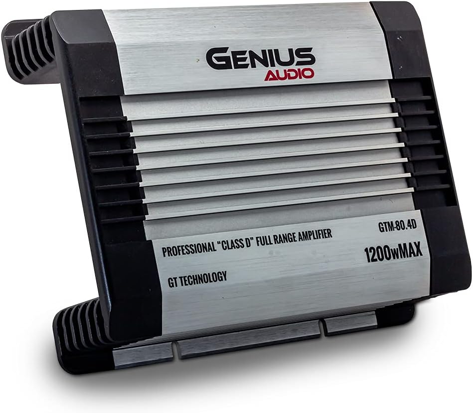 Genius GTM-80.4D 1200 Watts-MAX Compact Car Full Range Amplifier 4 Channel Class-D 2-Ohm Stable