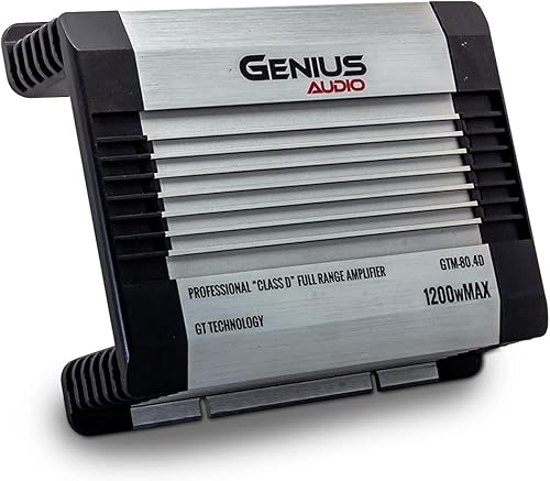 Genius GTM-80.4D 1200 Watts-MAX Amplificador de rango completo para coche compacto 4 canales Clase D 2-Ohm estable
