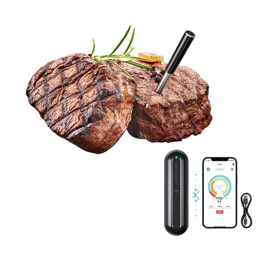 Bewahly Wireless Meat Thermometer Smart Real-time Monitoring for Oven, Stove Top, Deep Frying, Sous Vide, Rotisserie, Kamado，BBQ，Bluetooth，Grilling，Instant Read Meat thermometers for Cooking 1 Probe