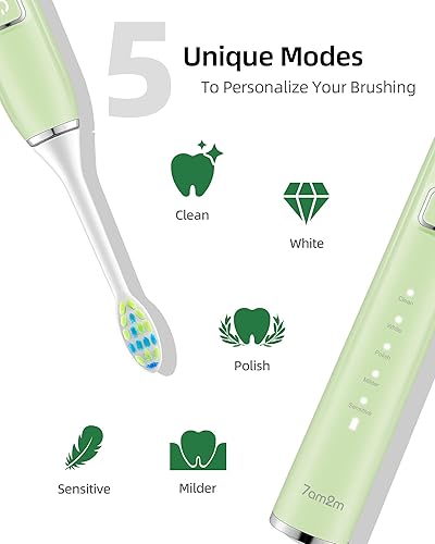 Miniatura 2 de 7AM2M Cepillo de dientes eléctrico sónico para adultos y niños, con 8 cabezales de cepillo y estuche de viaje, IPX7 impermeable, una carga para 90