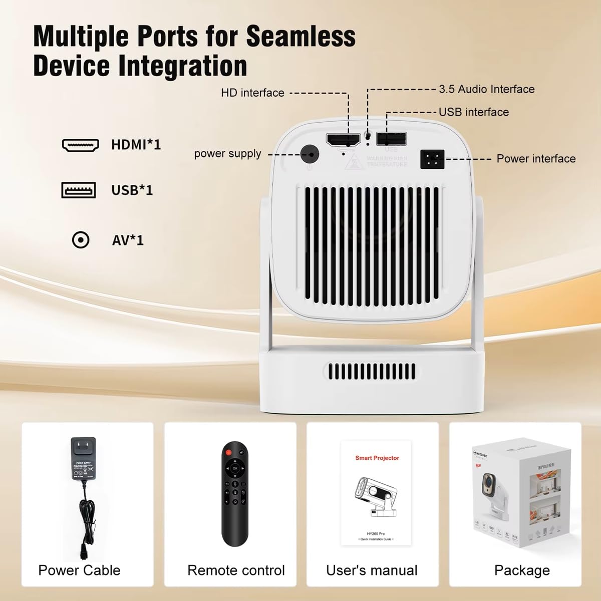 HY310 Android 14 4K projektor natywny 1080P Natywny autofokus 330ANSI Dual Wi-FI BT5.4 Air Mouse Voice Home Outdoor Film
