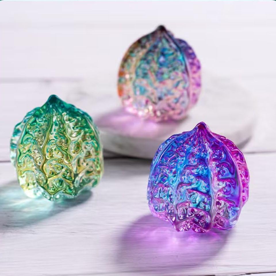 Amazon.co.jp: カラークリスタルクルミの置物 2個セット ガラス製