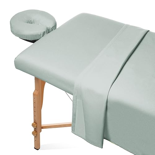 Saloniture Juego de sábanas de franela de 3 piezas para mesa de masaje, funda de cama facial de algodón suave, incluye sábanas planas y ajustables