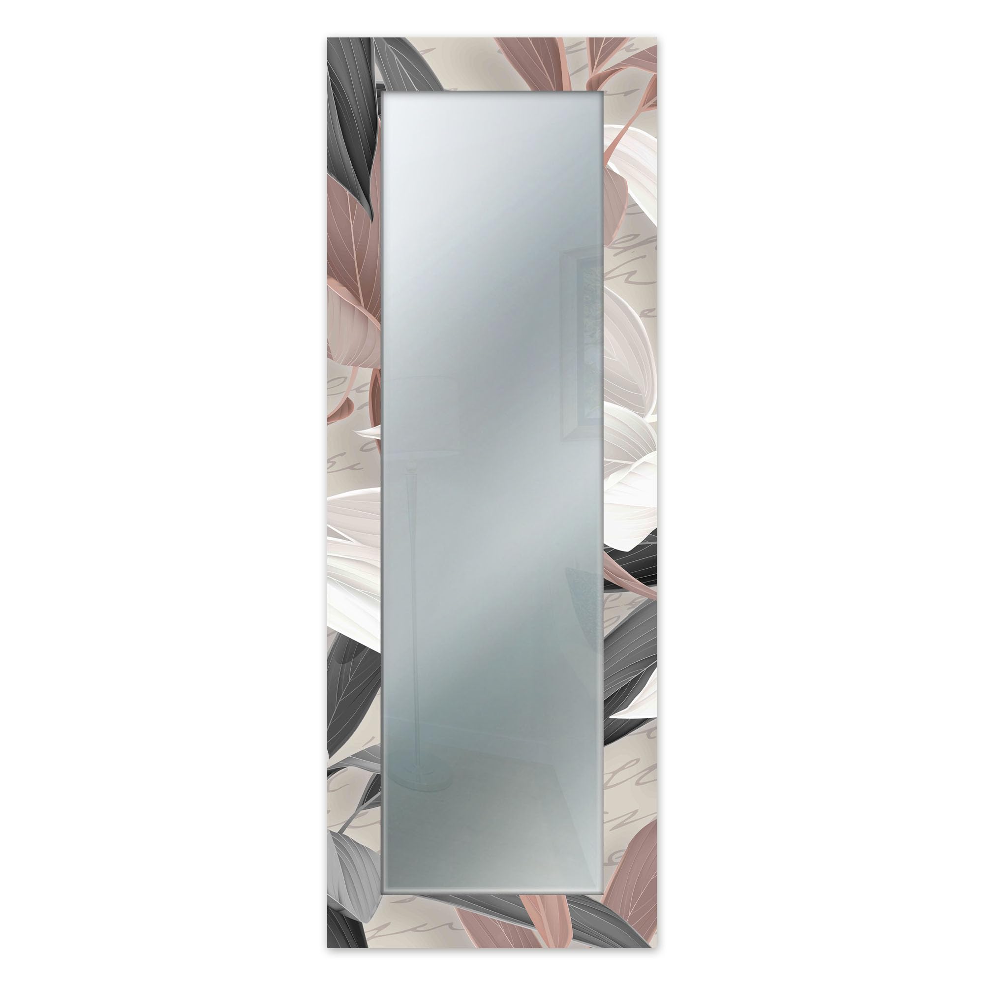 Lupia - Specchio da Parete Lungo MIRROR FANTASY LEAVES MIX 44x127 cm, Cornice Stampata, Design Moderno per Camera da Letto, Soggiorno, Ingresso, Specchio Corridoio, Specchio Design