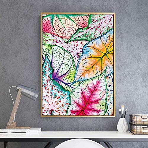Impressions sur toile de feuilles colorées aquarelle pop affiche murale décorative 50x70cm