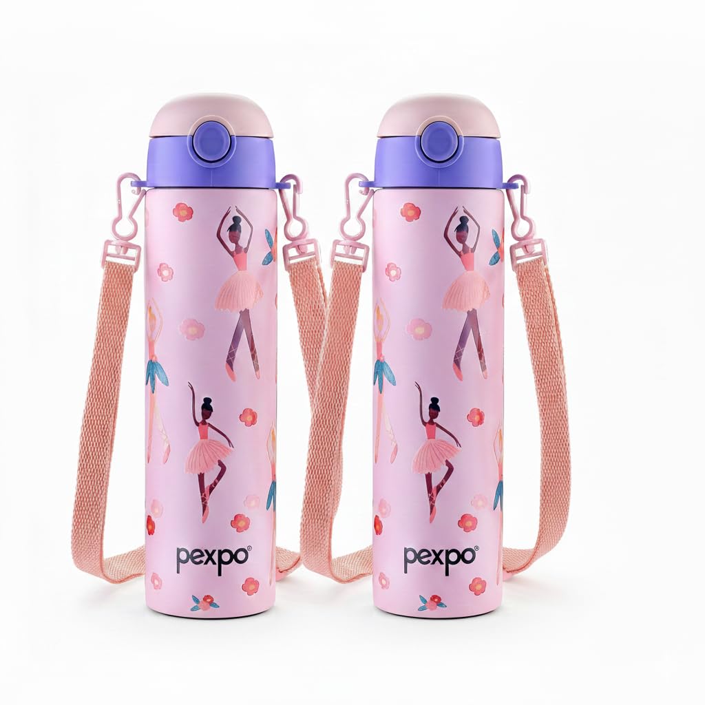Go24 pexpo Stainless Steel Water Bottle Sporty Pink - Dancing Girl 700ml