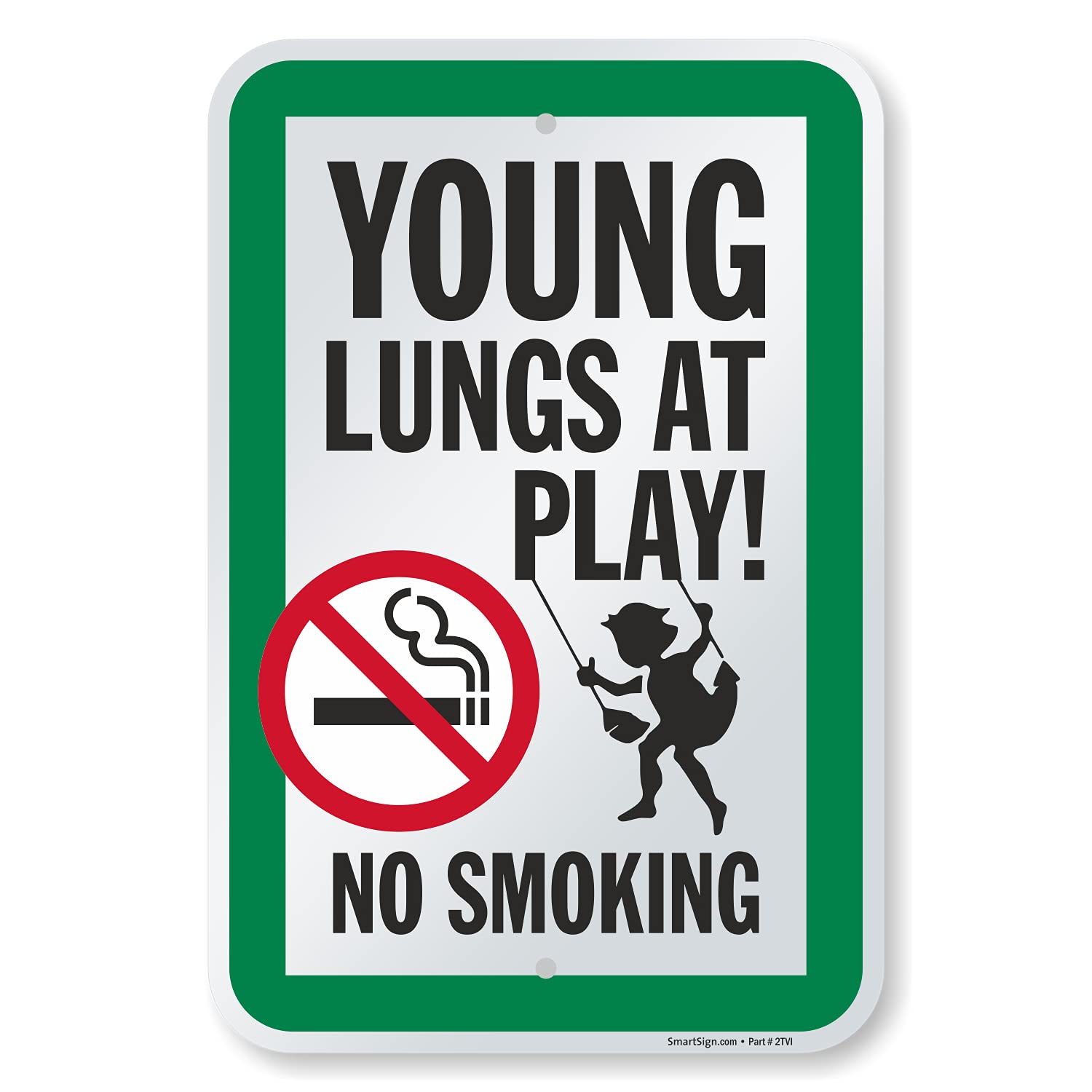 SmartSign 18 x 12 inch “Young Lungs At Play - No Smoking” Metal Sign with Symbol, 63 mil Laminated Rustproof Aluminum, Multicolor, Made in USA