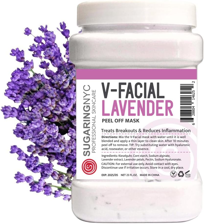 Sugaring NYC Vajacial Jelly Mask Peel-Off Bikini Underarms Area Peel Mask - Lavender with Pieces of Lavender - Professional Size 23oz