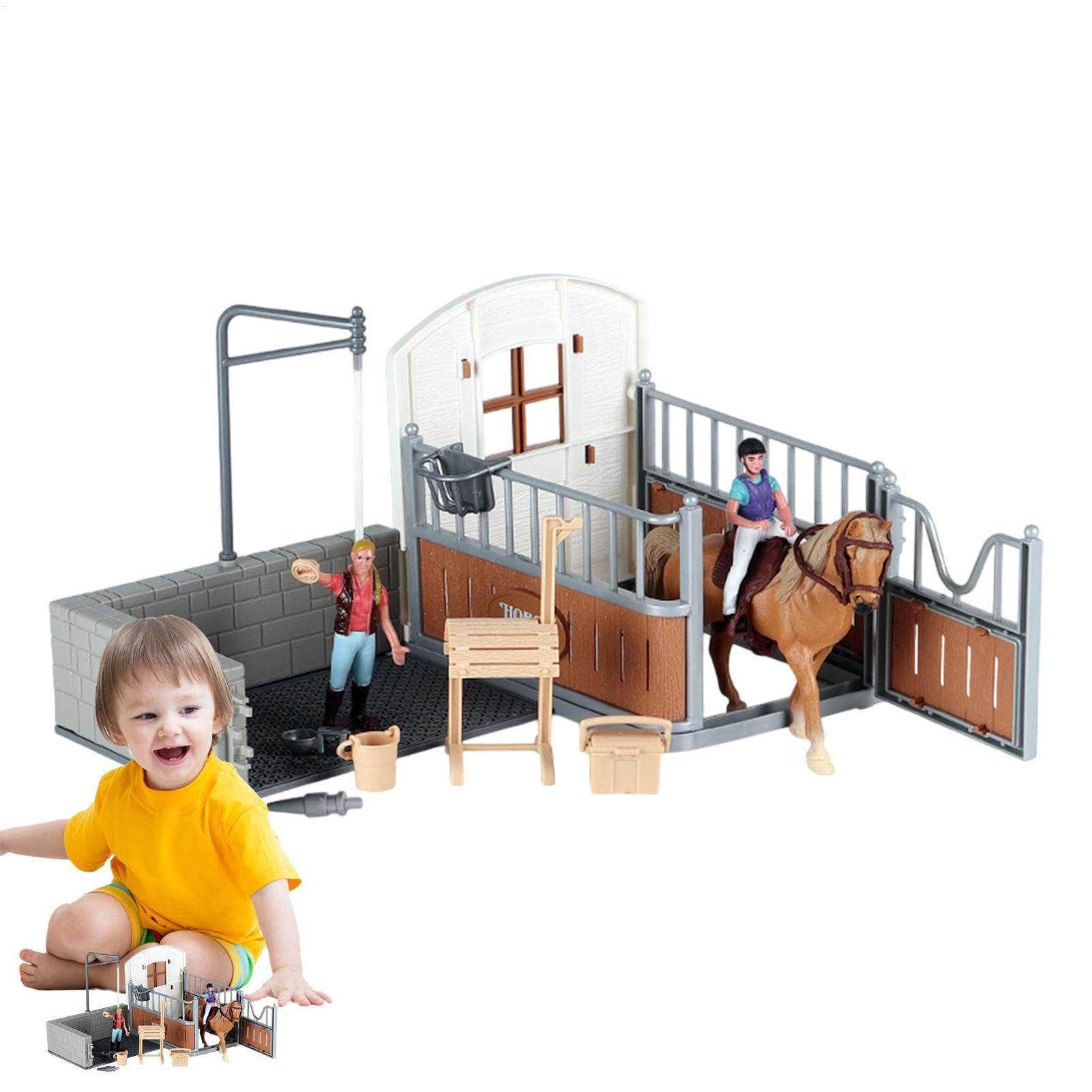 Genérico Juego Estable de Caballos, Modelo Estable de Caballos | Juguetes de Granero Animal de Granja para niñas para niños, Juguetes de Juego de simulacro de simulación para la Pascua, Día del Niño,