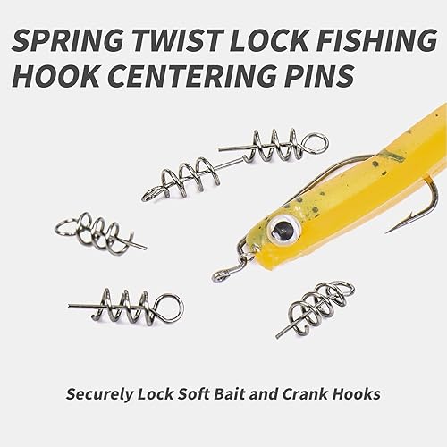 Miniatura 2 de 200 piezas de tornillo de señuelo con resorte giratorio de bloqueo de gancho de pesca, gancho de centrado, manivela de gusano de cebo suave y