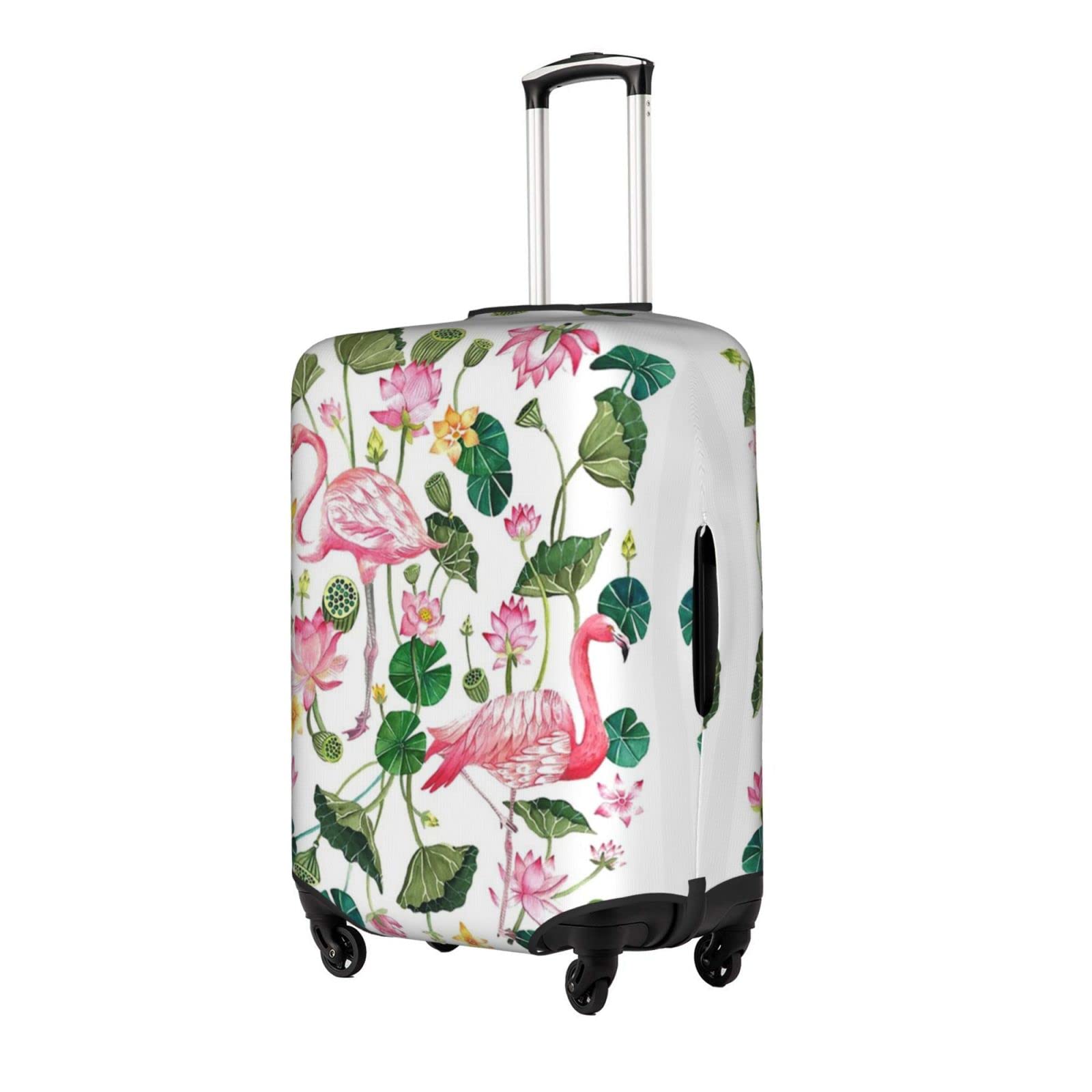 Housse De Valise à Motif Floral Flamant Rose - Protection Bagage Élastique Noir Medium Pour Voyages