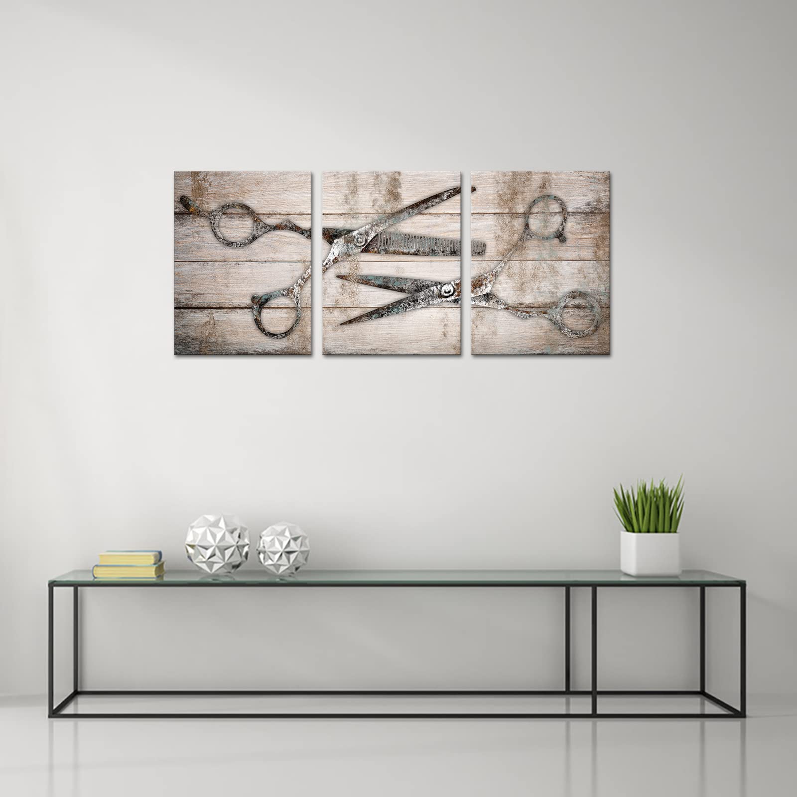 Kalormore Quadro Su Tela 3 Pezzi - Poster Vintage Per Barbiere Con Forbici E Strumenti Taglio Capelli - Arredamento Salone - 2