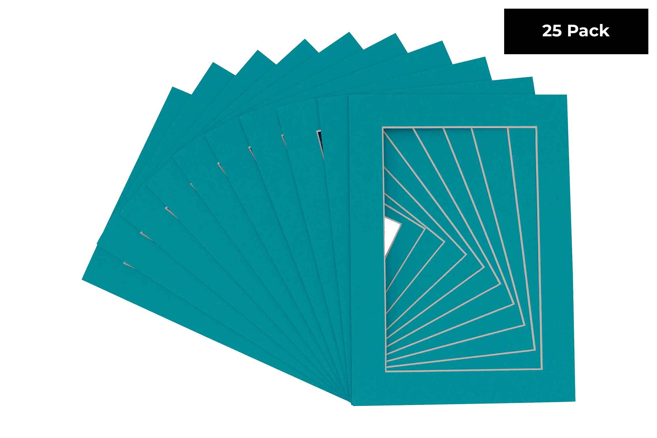 Pack of 25 Acid Free 20x28 Mats Bevel Cut for 16x24 Photos - Teal Blue Precut Matboards With Backing Boards and Clear Photo Mat Bags For Pictures, Photos, Framing - 4-ply Thickness