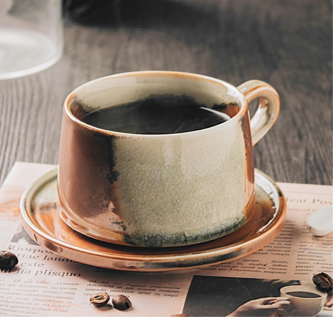 Tazas de Té Tazas Desayuno Tazas De Café De Cerámica Retro Personalizadas, Tazas para Beber Hechas A Mano para El Hogar con Platos, Tazas De Té De La Tarde Tazas Tazas de Cafe