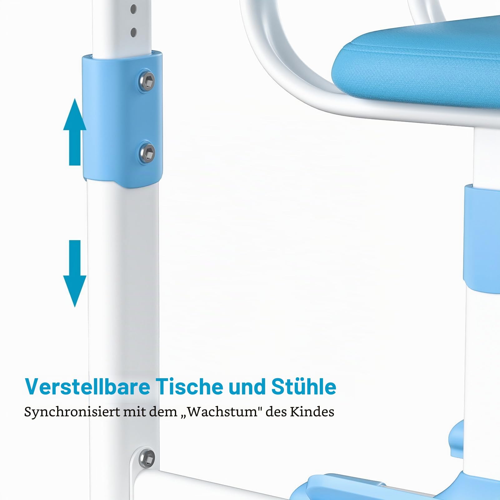 Höhenverstellbarer Kinderschreibtisch und Stuhl Set ab 3 Jahren, Schreibtisch Kinder mit Schublade und Bücherregalen, Kinder Schreibtisch für Hausaufgaben, Malen und Bastelarbeiten (Blau 6)