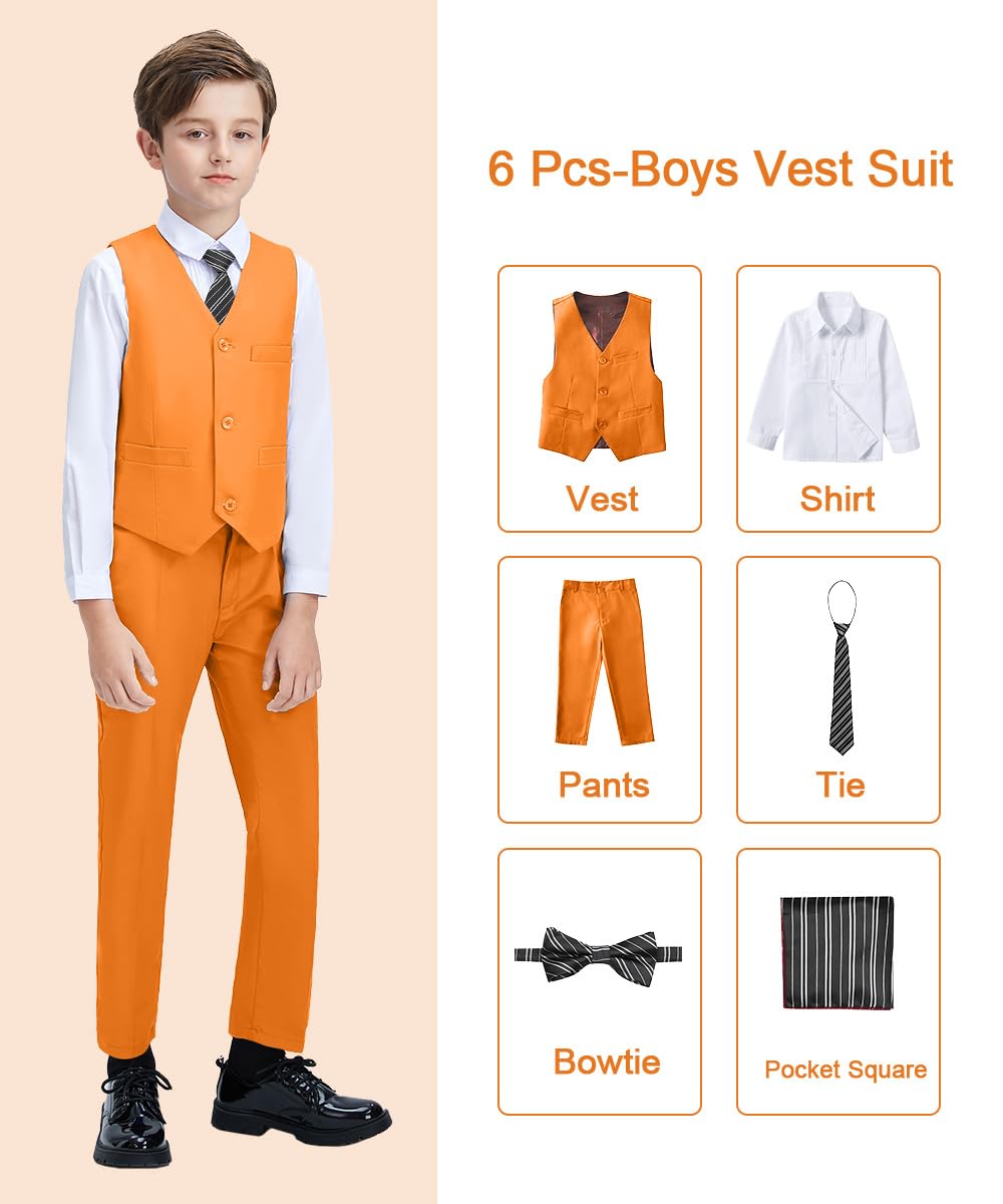 Toddler Suits Orange Boys Suit Slim Fit Size 3T Kids Suit 6 Pcs Boys Formal with Vest,Pants,Shirt,Tie,Bowtie and Pocket Square