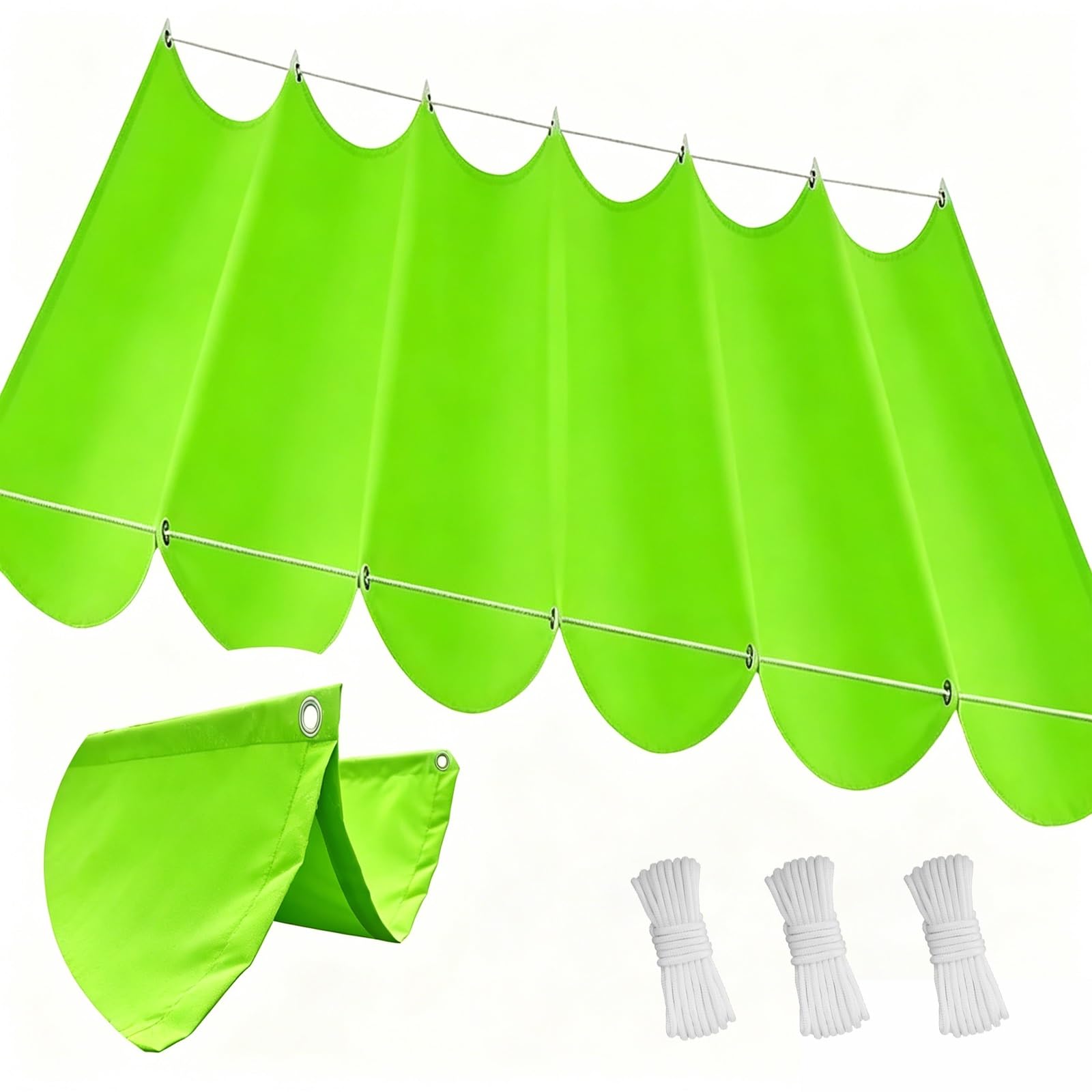 Toldo Retráctil de Onda 100 x 700 cm con Ojales y Cuerda, Vela Sombra Impermeable y Rectangular con Bloqueo UV y Resistencia a Desgarros para Terraza Jardín Balcón Pérgola, Verde Tierno