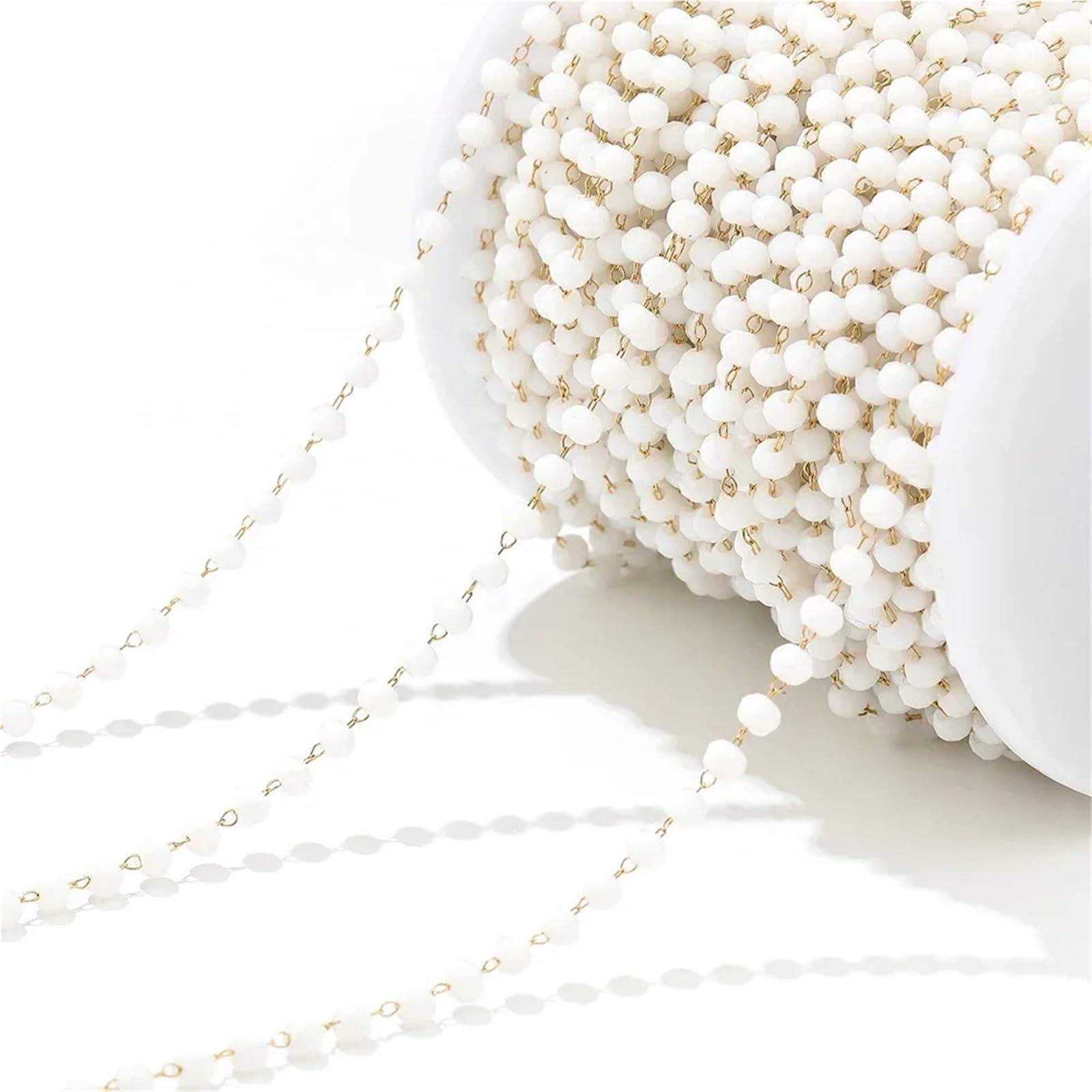 Cadenas Cadena de bolas acero inoxidable 6 metros 3 mm cuentas blancas y negras for hacer joyas DIY(White)