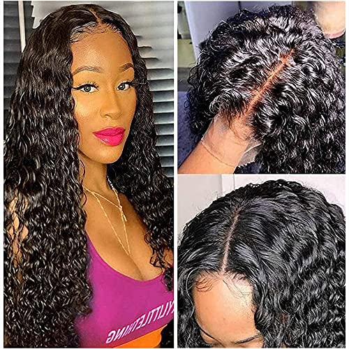 Water Wave Human Hair 4x4 Lace Closure Wigs For Black Women Brazilian Water Wave Lace Closure Human Hair Wigs Wet and Wavy 4x4 Lace Closure Wig with Baby Hair (28 Inch, 4x4 water wave wig)