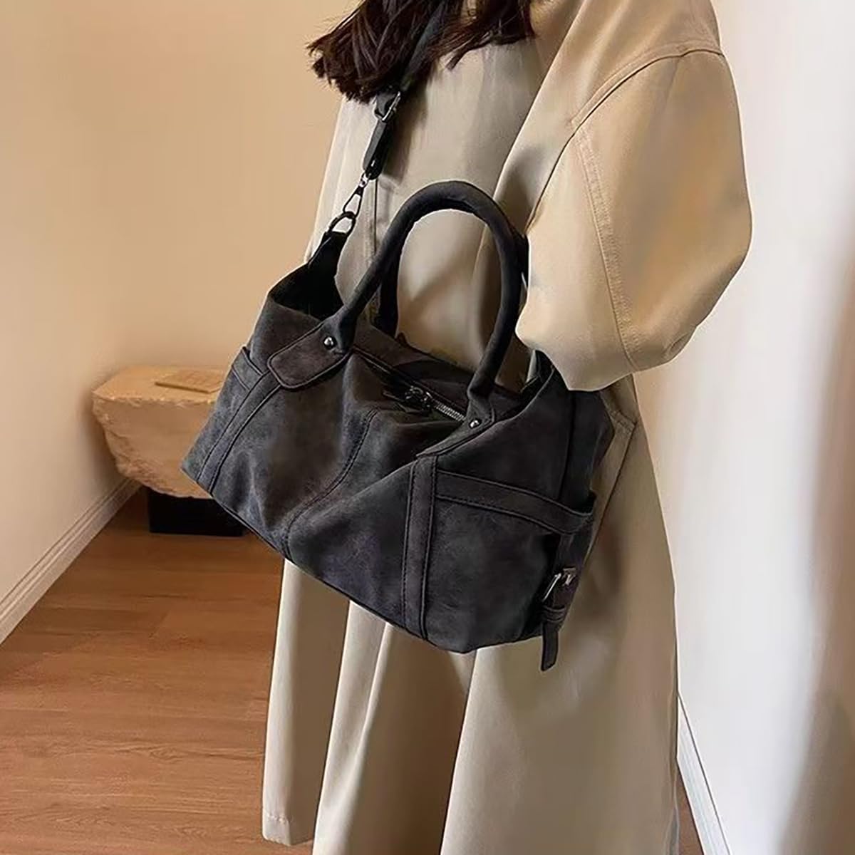 NCDUANSAN Korean retro style synthetic leather women's shoulder bag, large capacity commuting fashionable trendy handbag - Image 7