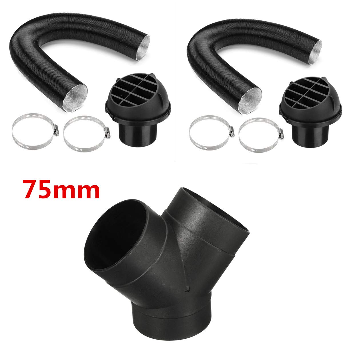 Conduit de tuyau de 75 mm + sortie d'air chaud + branche en Y + collier de serrage pour chauffage diesel de stationnement