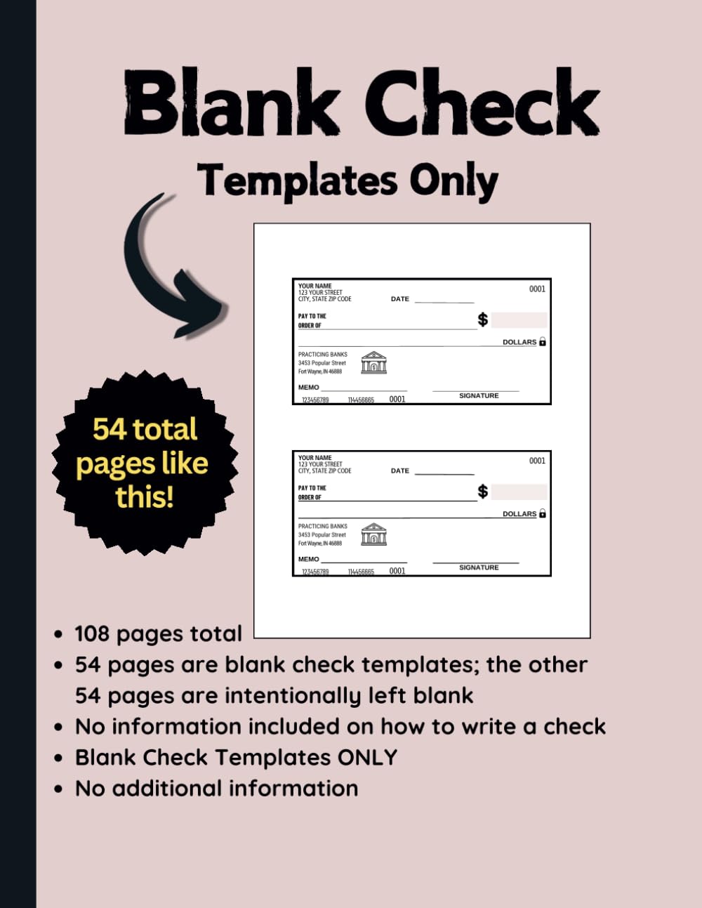 Blank Check Templates Only: Empty and Plain Designs for Classroom Use by Teachers and Educators with Zero Information about How to Write a Check (Writing a check)