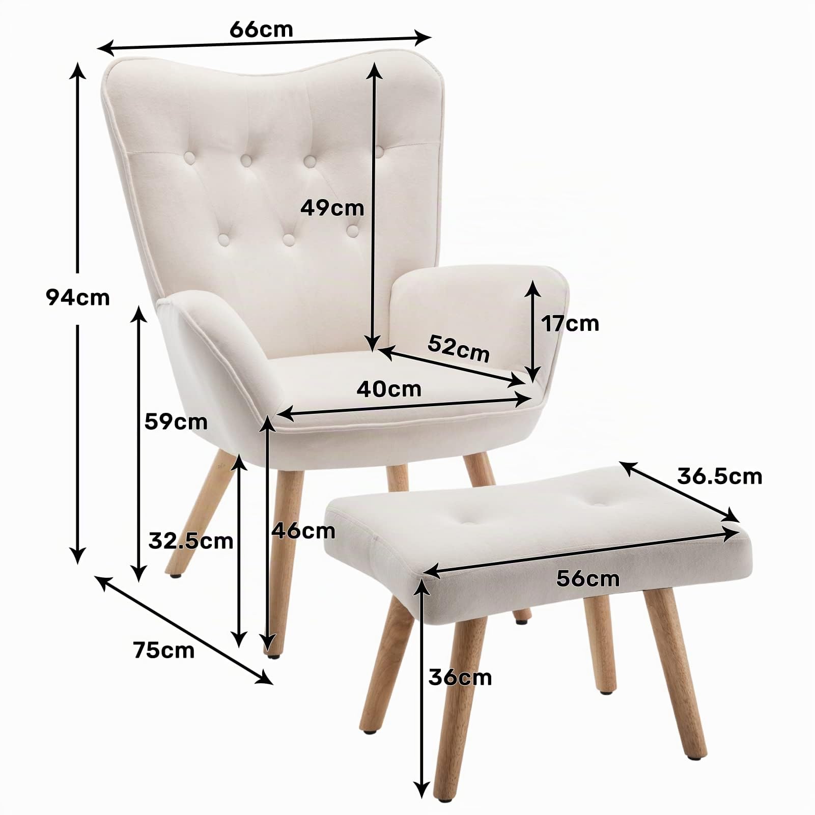 HollyHOME Poltrona con Poggiapiedi Salotto Velluto Poltrona da Lettura Relax Sedia Camera da Letto con Braccioli, Beige