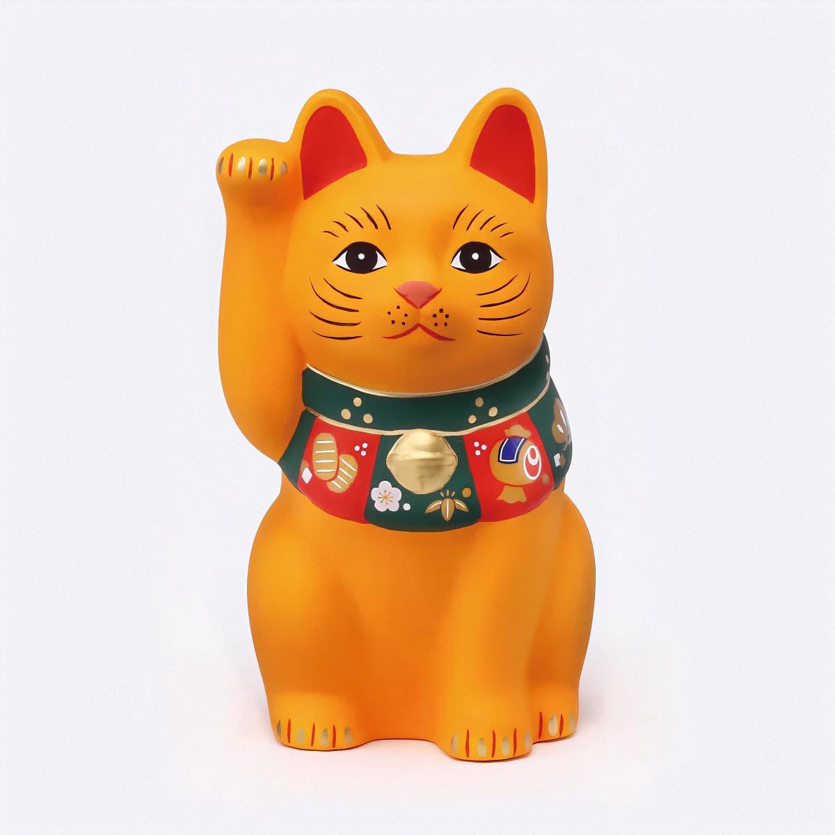 Yakushigama Maneki Neko Yellow Small Ceramic Lucky Cat 4in Seto Japan