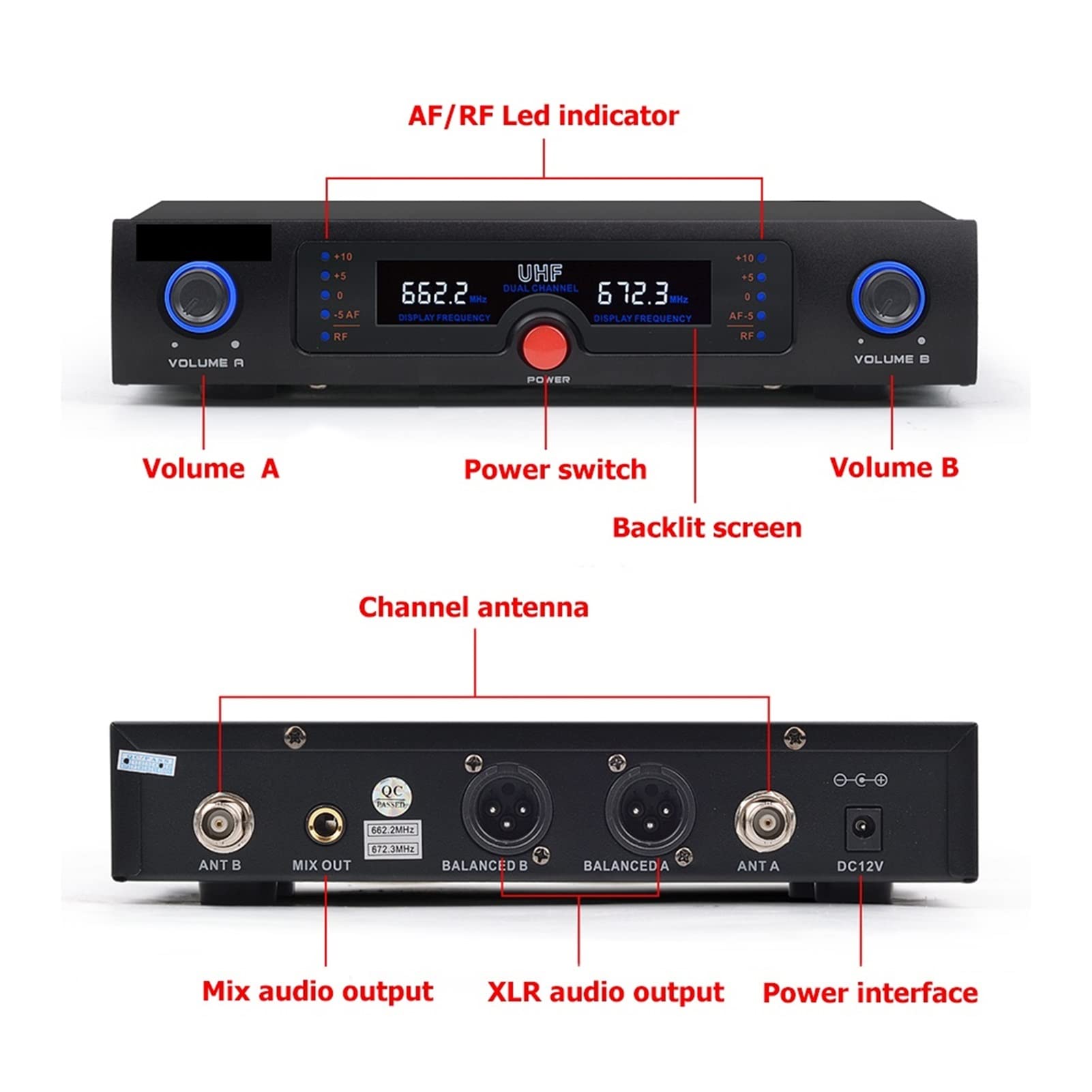 CLEIDE Mixer Audio, Frequenza Fissa Uhf di Microfono Wireless a Doppio Canale Mic HARKHELD Metallo Professione for Parte CHRUCHE Facile da Usare e Controllare, Compatibile con PC