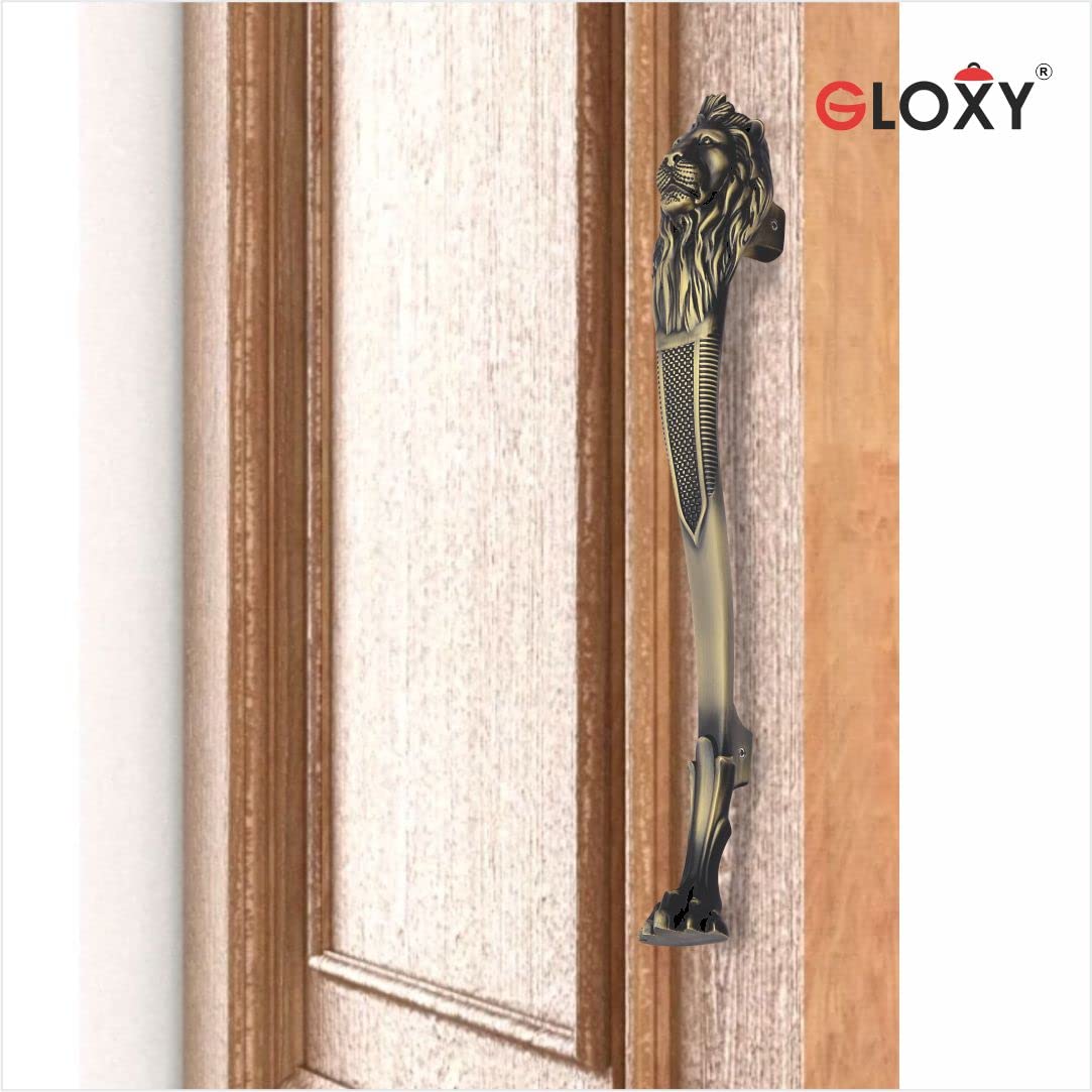 GLOXY Premium Antique 12” Lion Shaped Main Door Handle with 8” Hole-to-Hole Spacing – Decorative Push & Pull Aluminium Handle for Wooden & Glass Doors - Ideal for Homes, Hotels & Banquet Halls 4